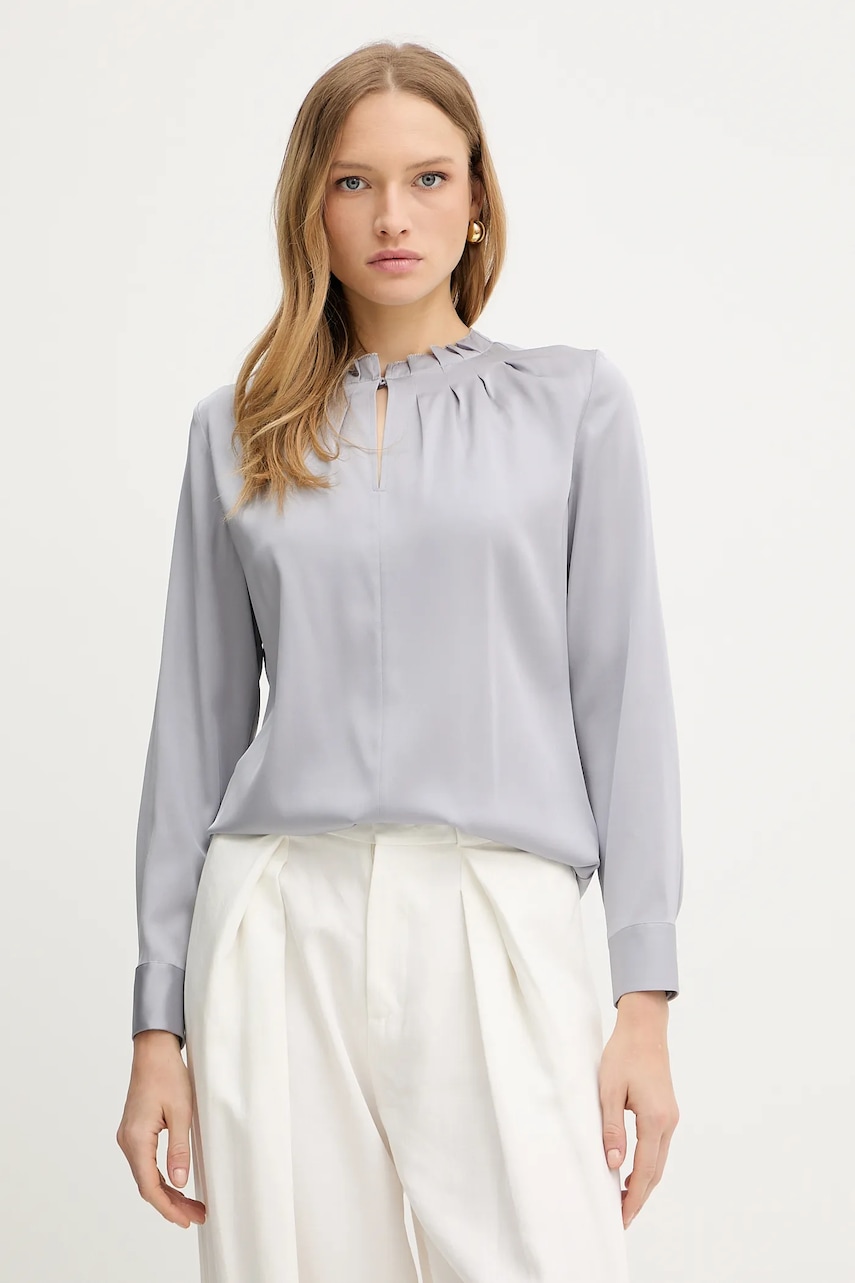 BOSS bluză de mătase culoarea violet, uni, 50548224