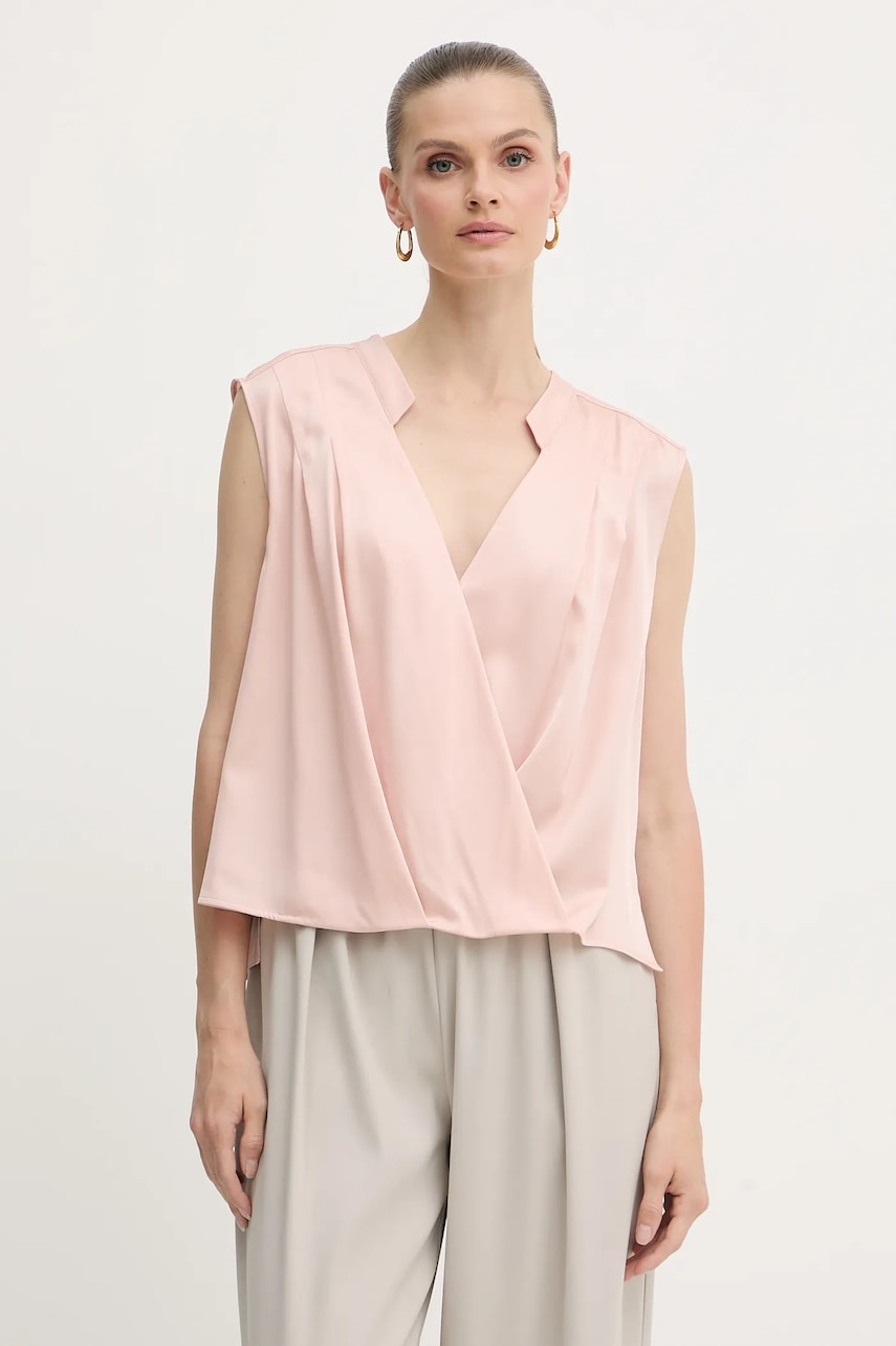 BOSS bluză de mătase culoarea violet, uni, 50548238