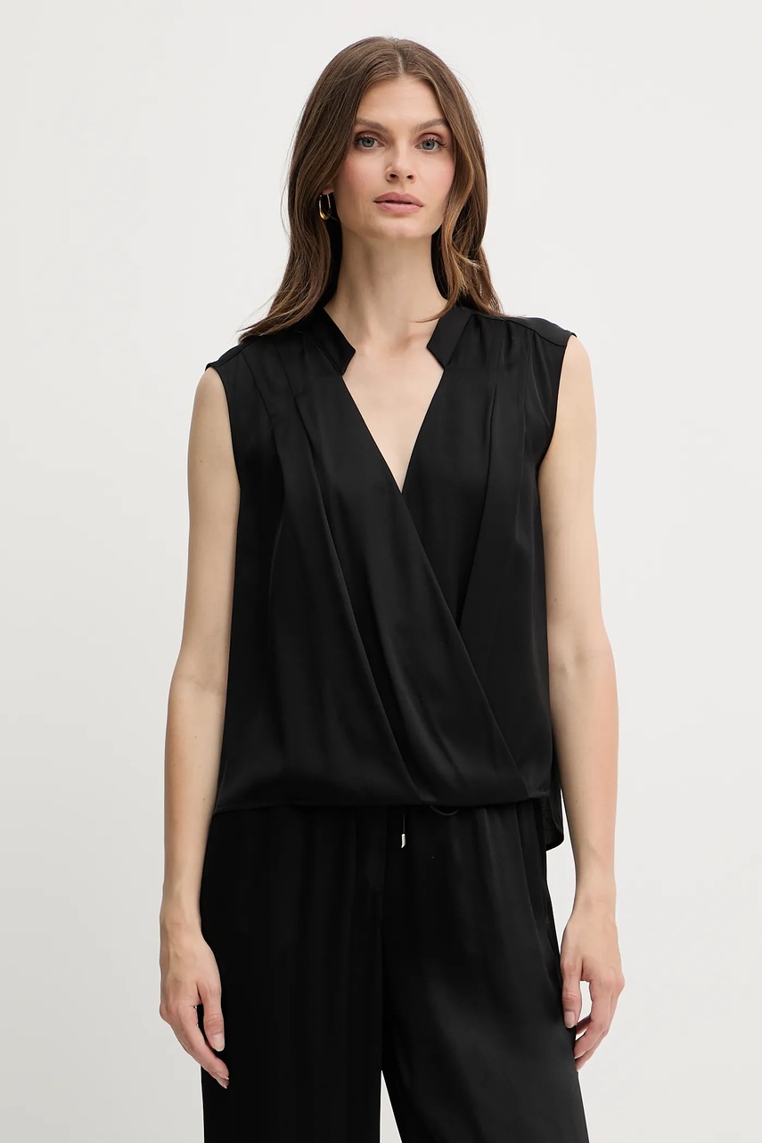 BOSS bluză de mătase culoarea negru, uni, 50548238