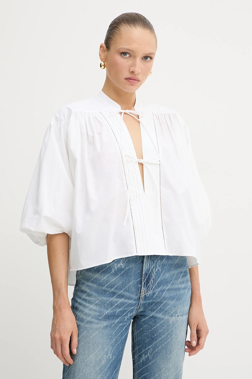 BOSS Orange bluză din bumbac culoarea alb, uni, 50552766