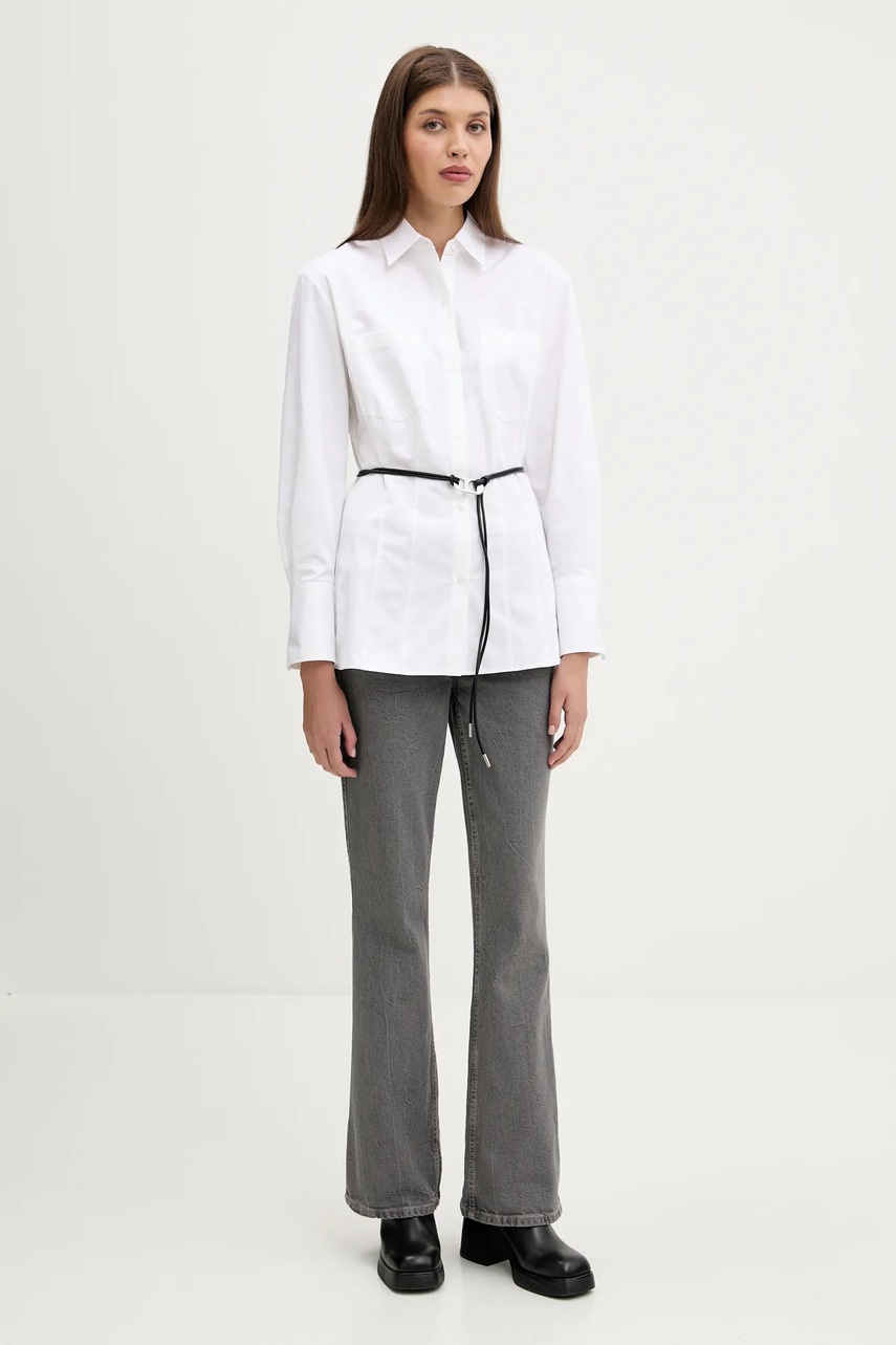 Хлопковая рубашка HUGO цвет белый regular классический воротник 50543364