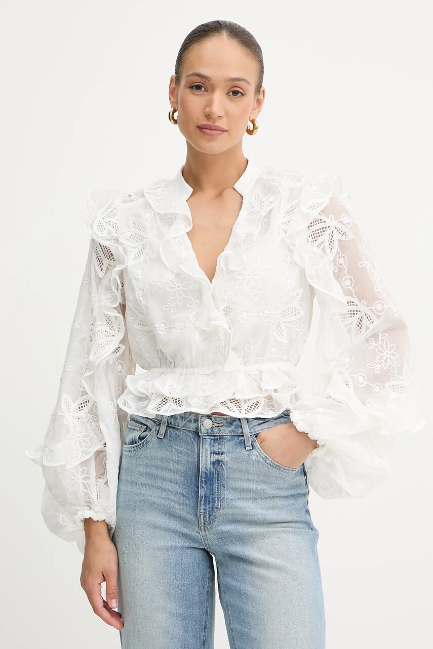 Bardot bluză culoarea alb, cu imprimeu, 59896TB2