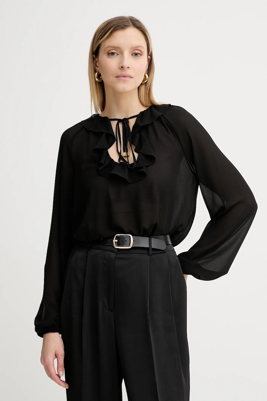 Levně Halenka MICHAEL Michael Kors dámská, černá barva, hladká, MT541DQ7R3