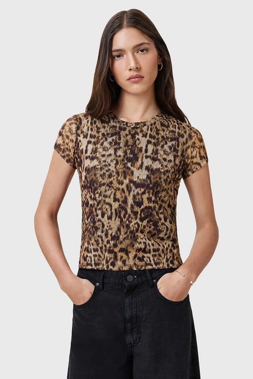 AllSaints bluză ELLIE culoarea portocaliu, cu imprimeu, W266JC