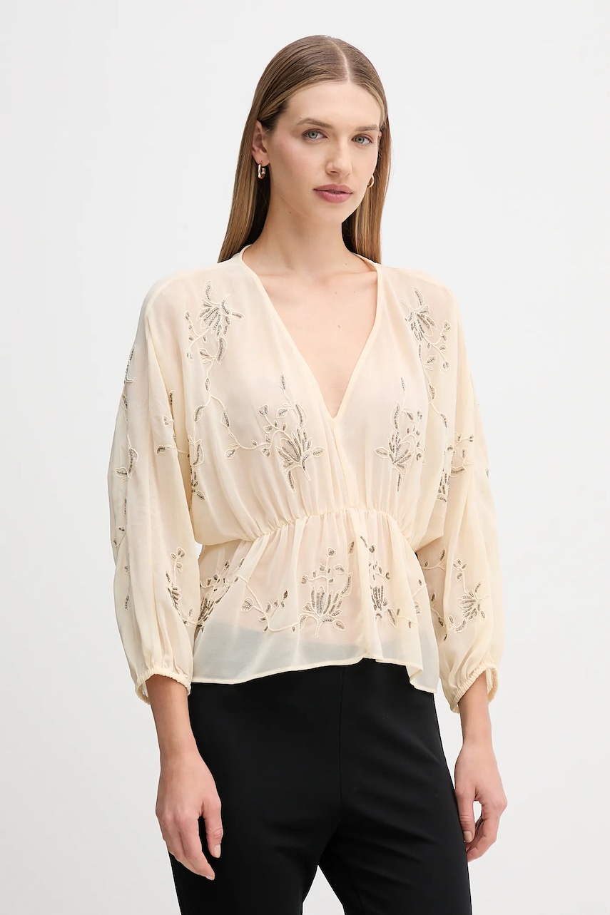 Hoss Intropia bluză culoarea bej, cu imprimeu, 6282673