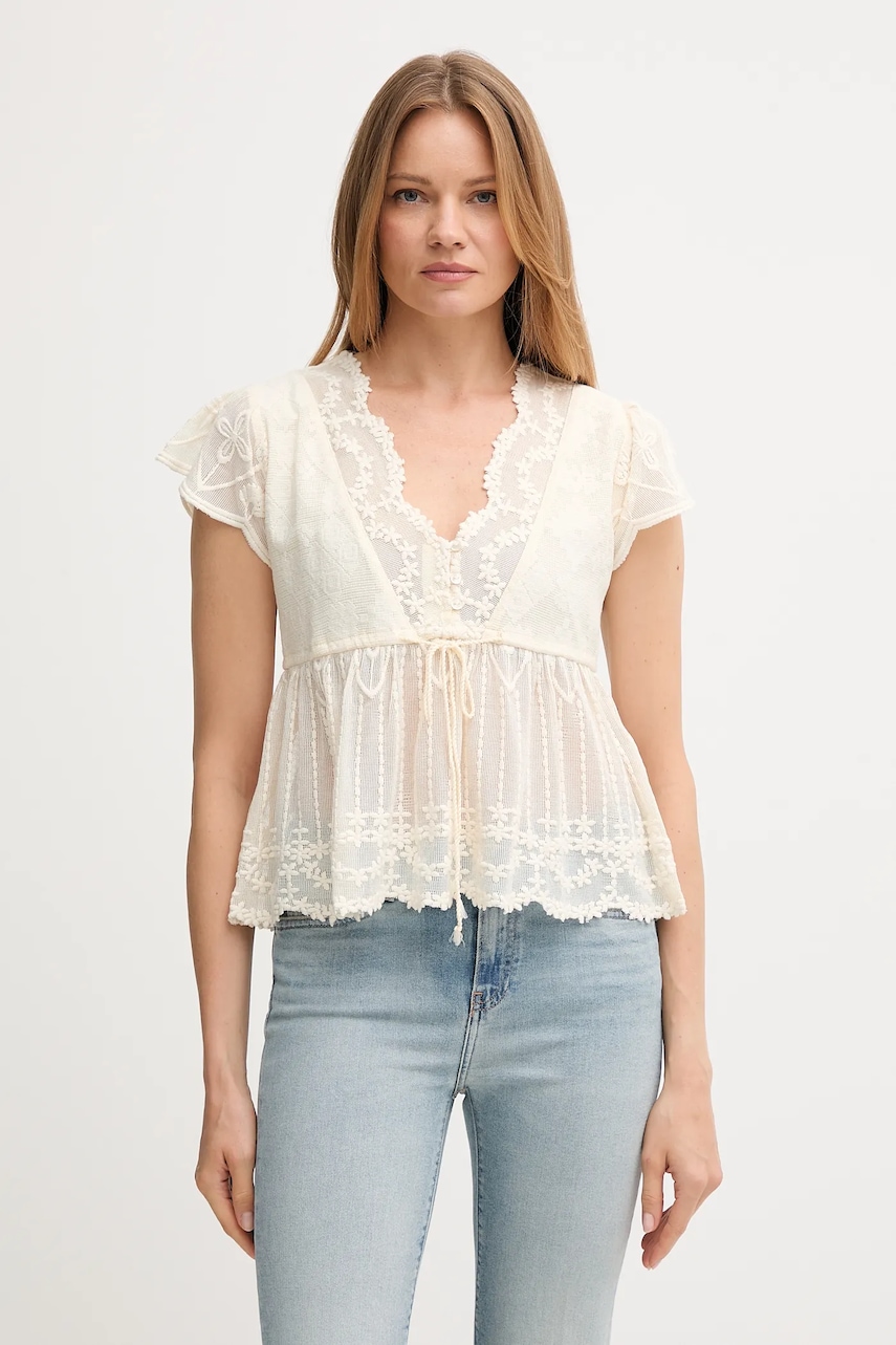 Hoss Intropia bluză culoarea bej, cu imprimeu, 5872098