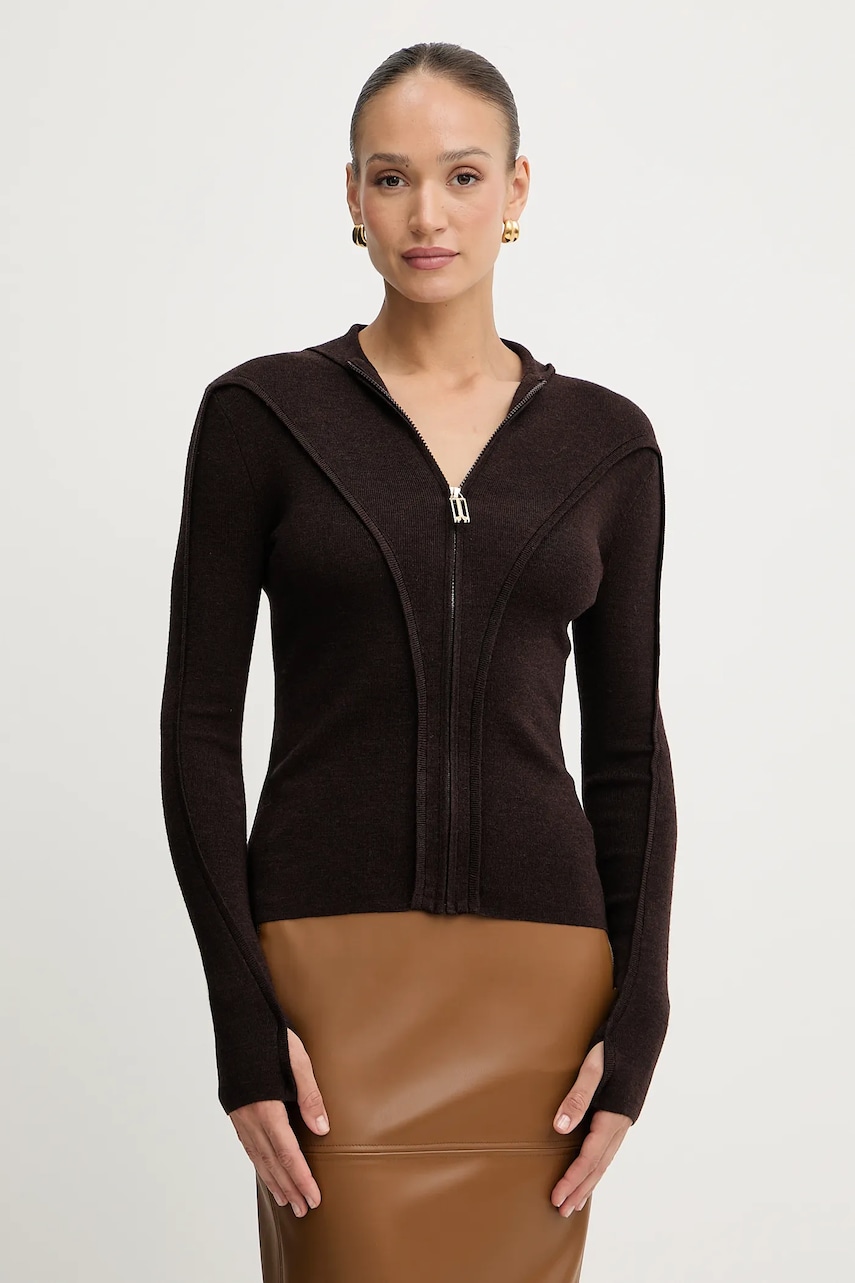 Levně Vlněný kardigan Victoria Beckham dámský, hnědá barva, 1325KTP006406A