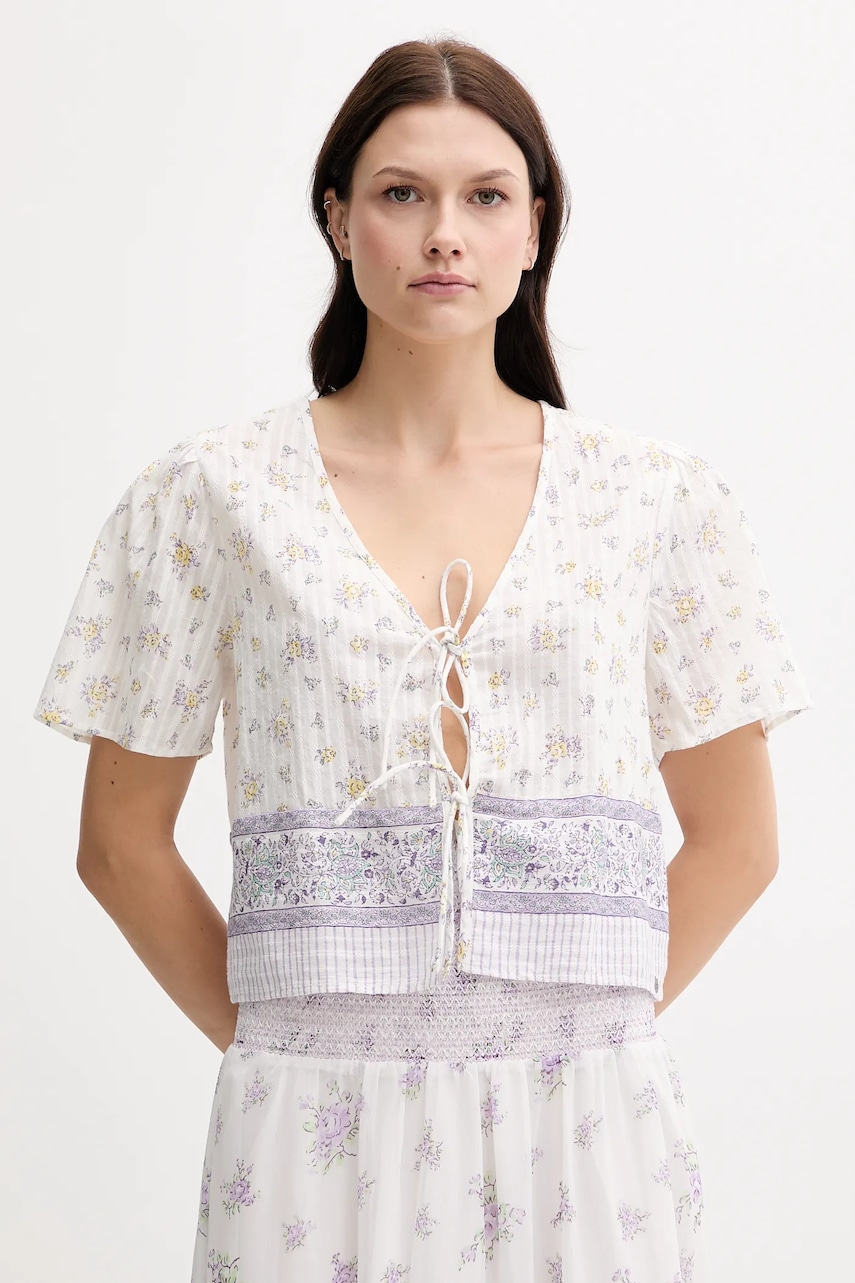 Pepe Jeans bluză din bumbac culoarea bej, cu imprimeu, PL305106