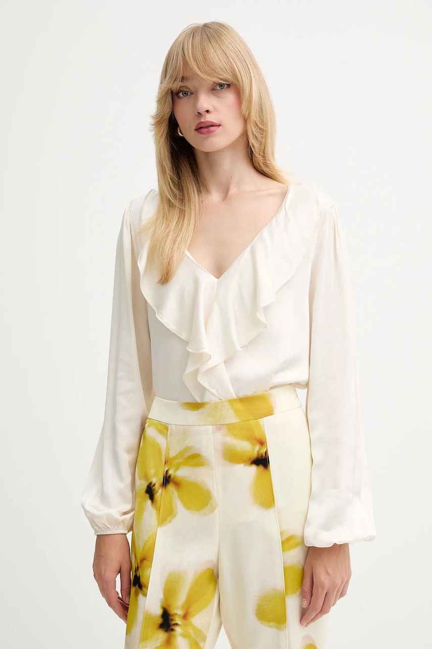 Fracomina bluză culoarea bej, uni, FS25WT1005W45101 Fracomina bluză culoarea bej, uni, FS25WT1005W45101