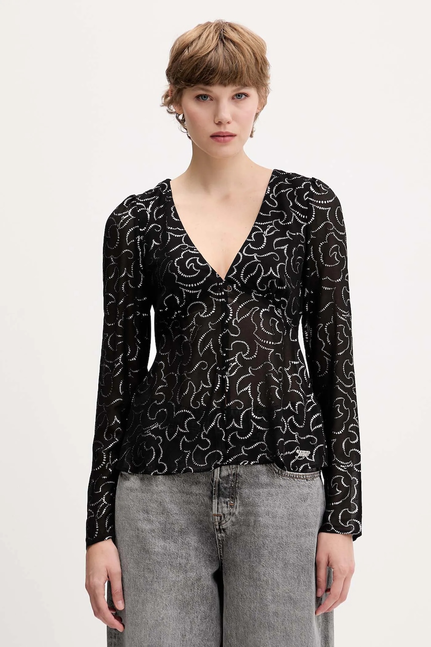 Tommy Jeans bluză culoarea negru, cu imprimeu, DW0DW21459