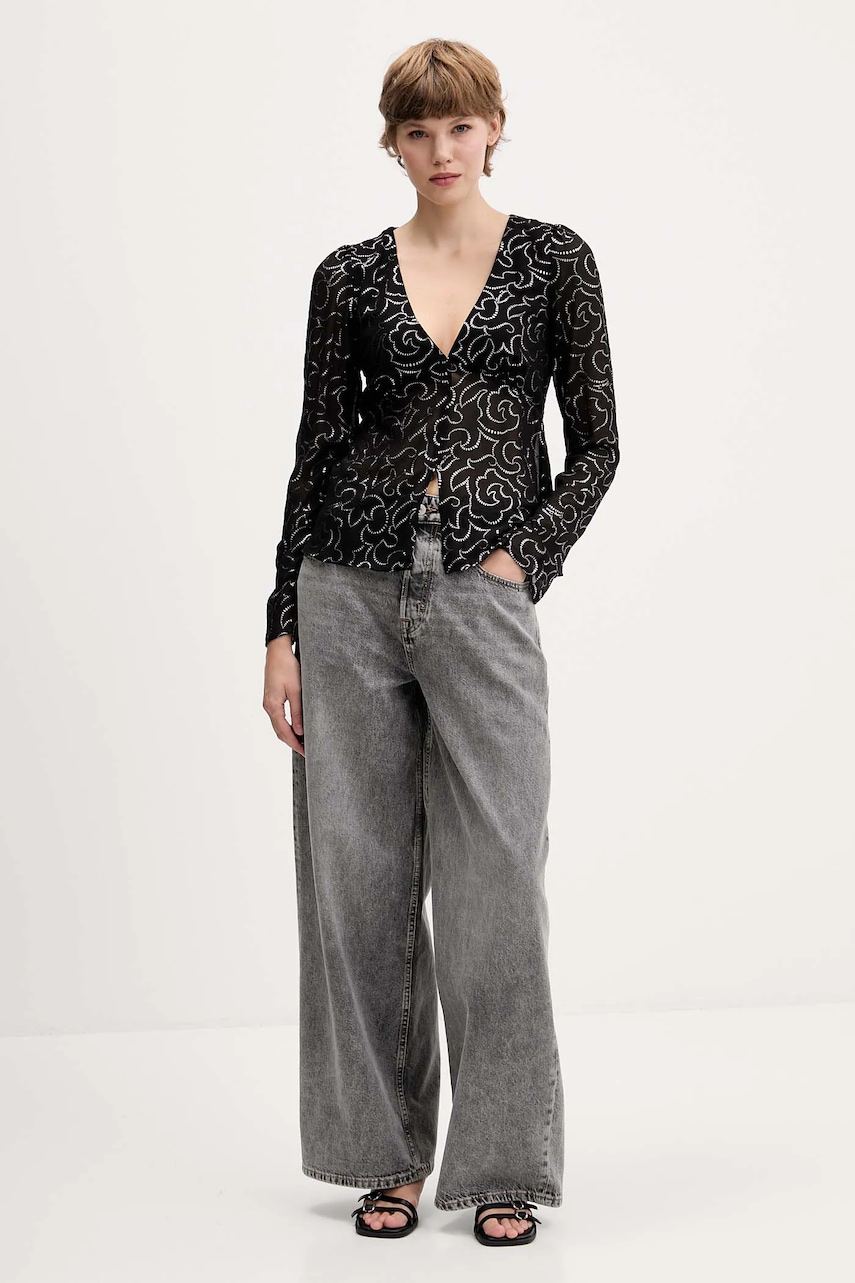 Блузка Tommy Jeans цвет чёрный узор DW0DW21459 Блузка Tommy Jeans цвет чёрный узор DW0DW21459