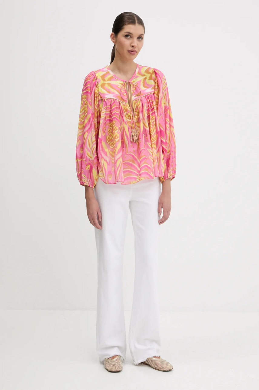 Хлопковая блузка Farm Rio цвет розовый узор 336600