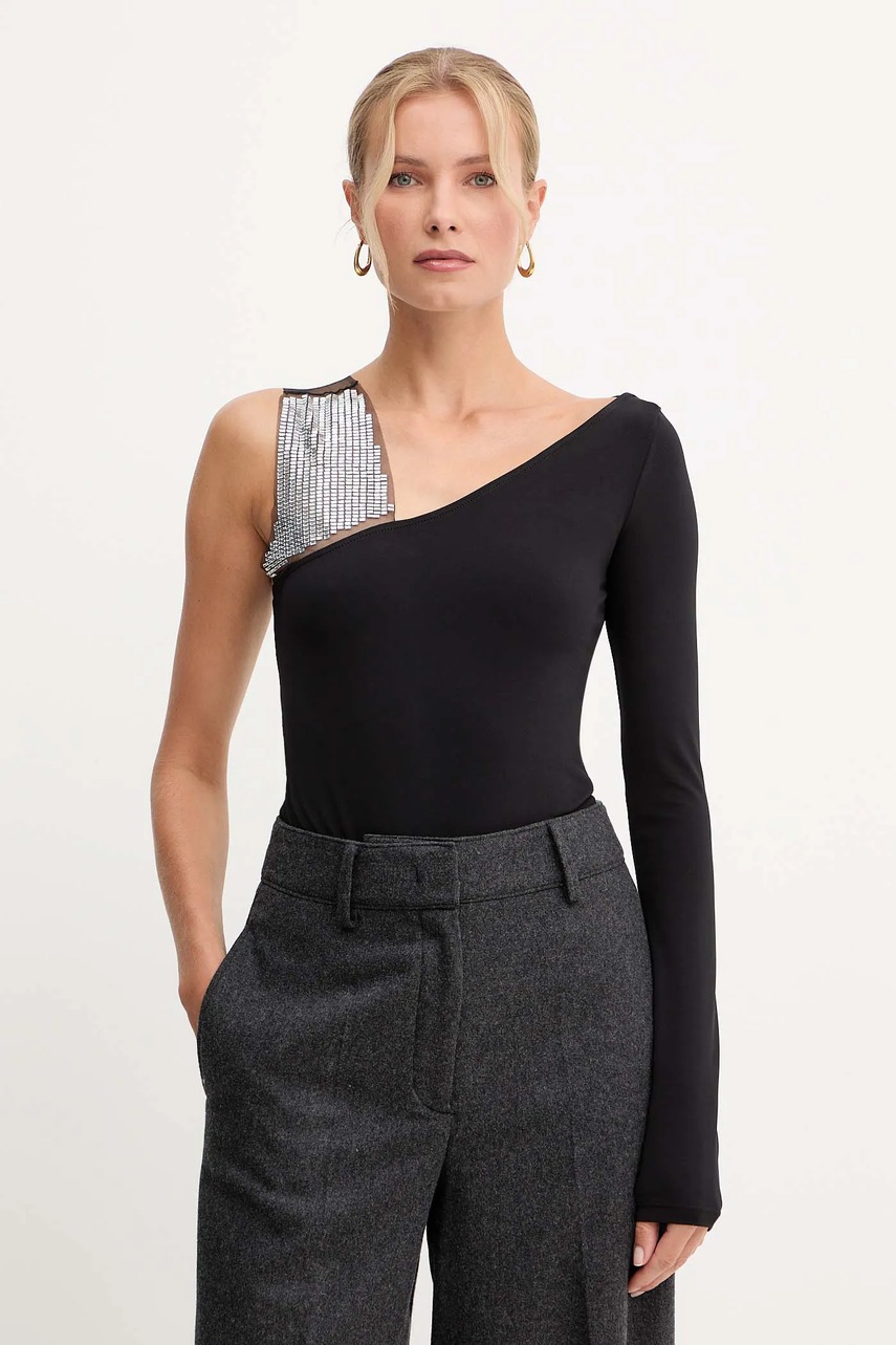 Levně Body Patrizia Pepe dámské, černá barva, s aplikací, 2M4504 J338