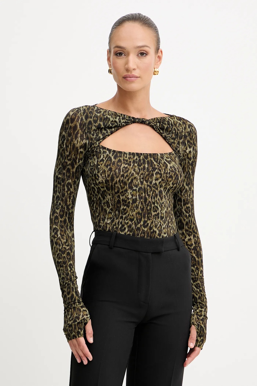 Levně Halenka Just Cavalli dámská, hnědá barva, vzorovaná, 79PAH618 JS496