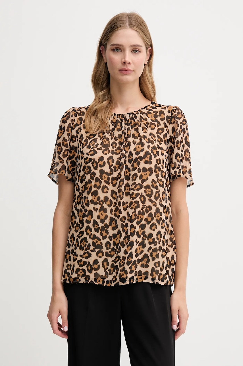 Dkny bluză culoarea bej, cu imprimeu, UE5TIF97