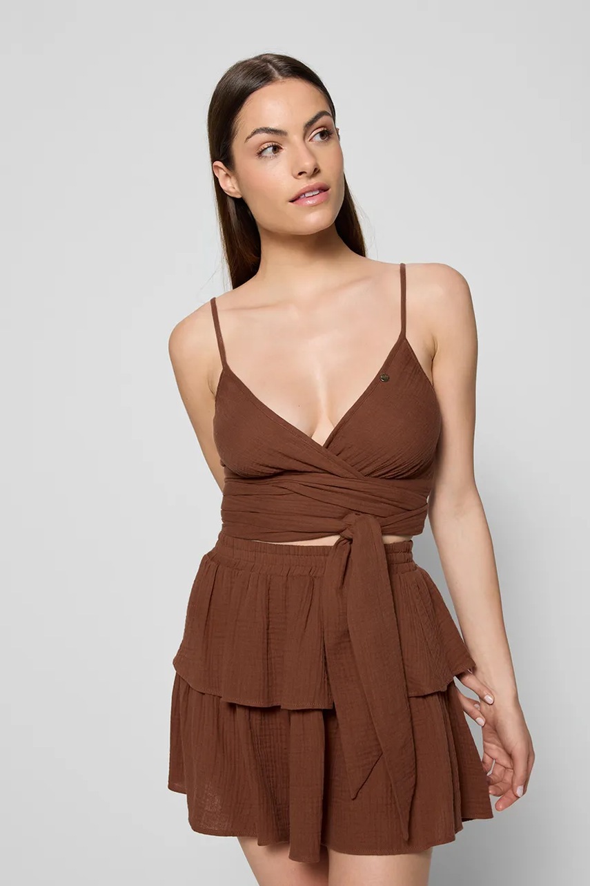 Μπλουζάκι Bizuu TARI χρώμα: καφέ, TARI BRĄZOWY φωτογραφία