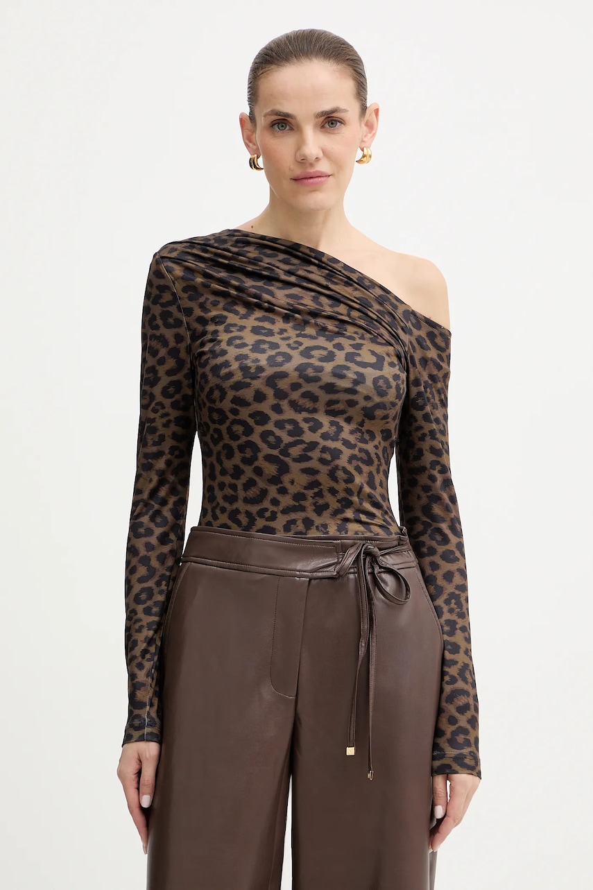 Levně Tričko s dlouhým rukávem Guess ANITA dámské, hnědá barva, W5BP08 K1492