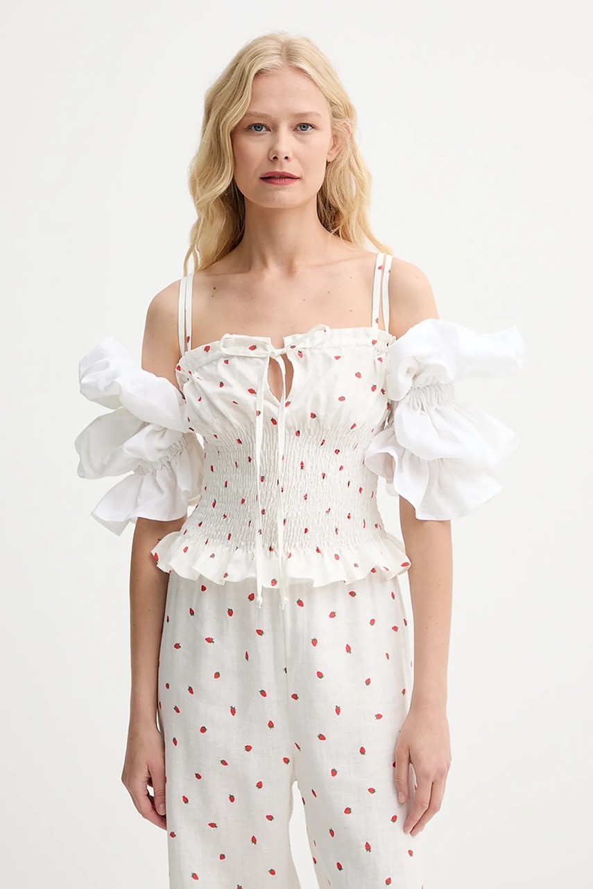 The Sleeper bluză din in culoarea bej, cu imprimeu, ALTP01C093N