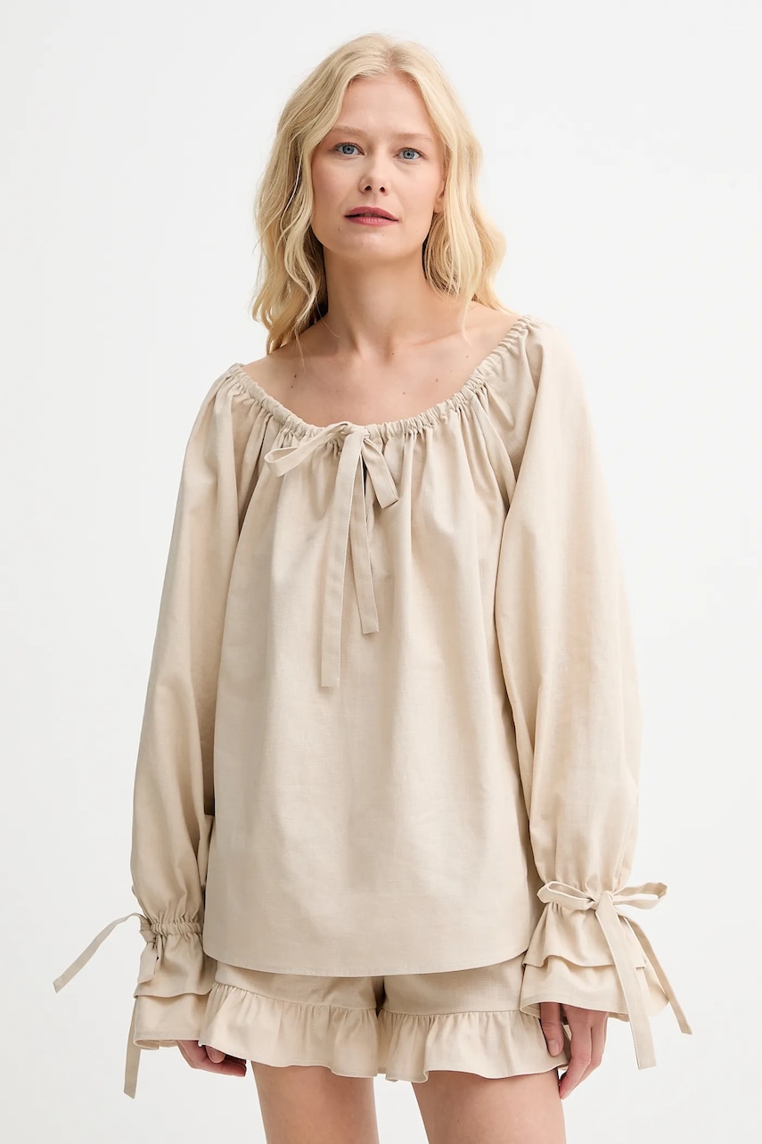 The Sleeper bluză din in culoarea bej, uni, CHBL06P017N