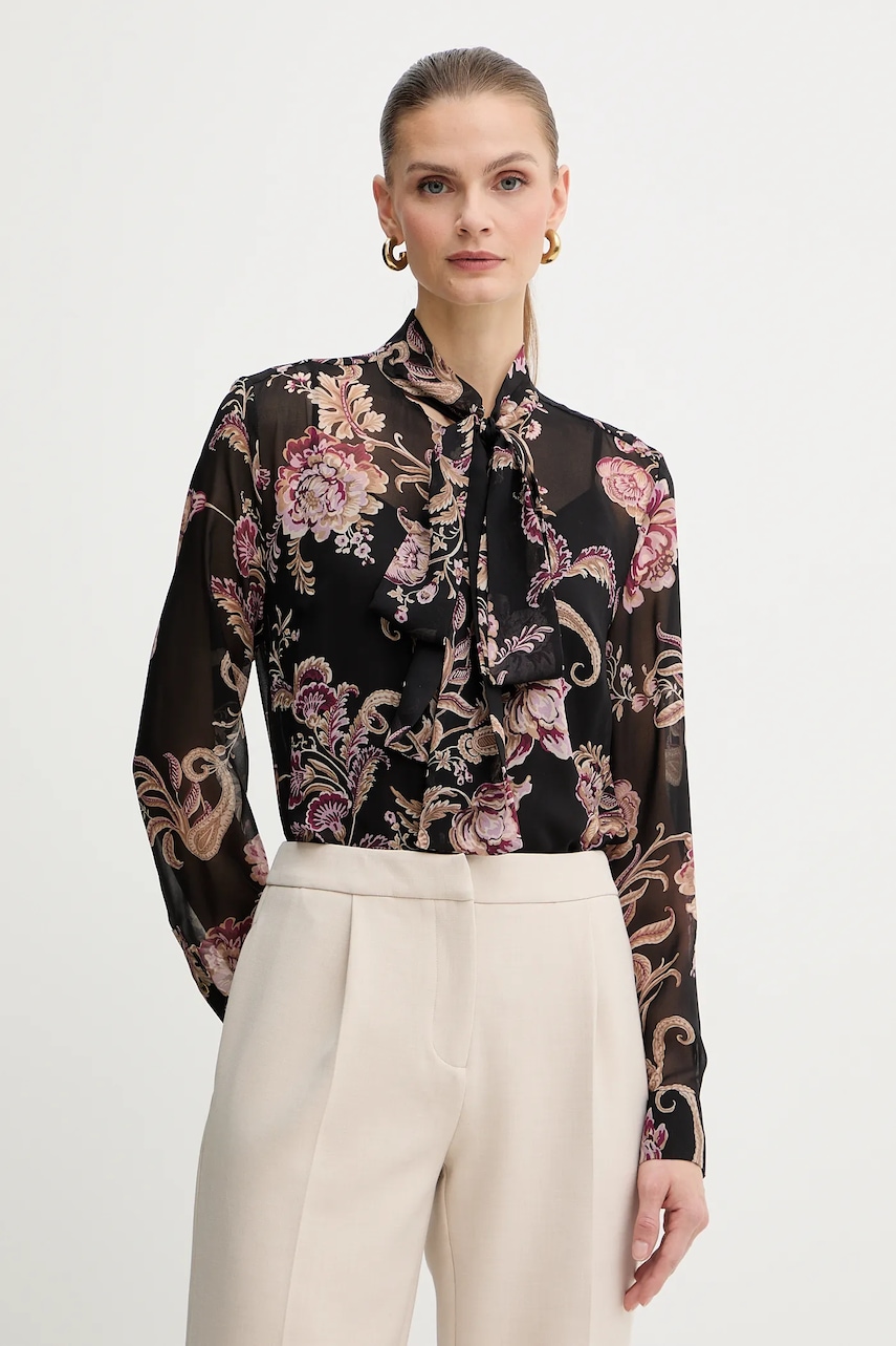 Levně Košile Marciano by Guess VERITY dámská, černá barva, regular, s vázaným výstřihem, 5BGH14 7310A