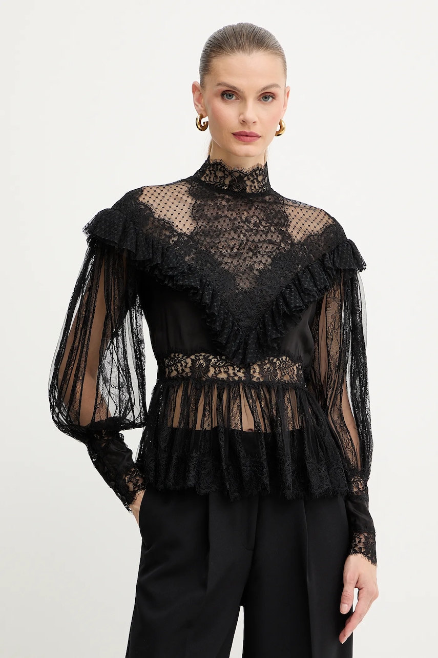 Luisa Spagnoli bluză culoarea negru, uni, 542409