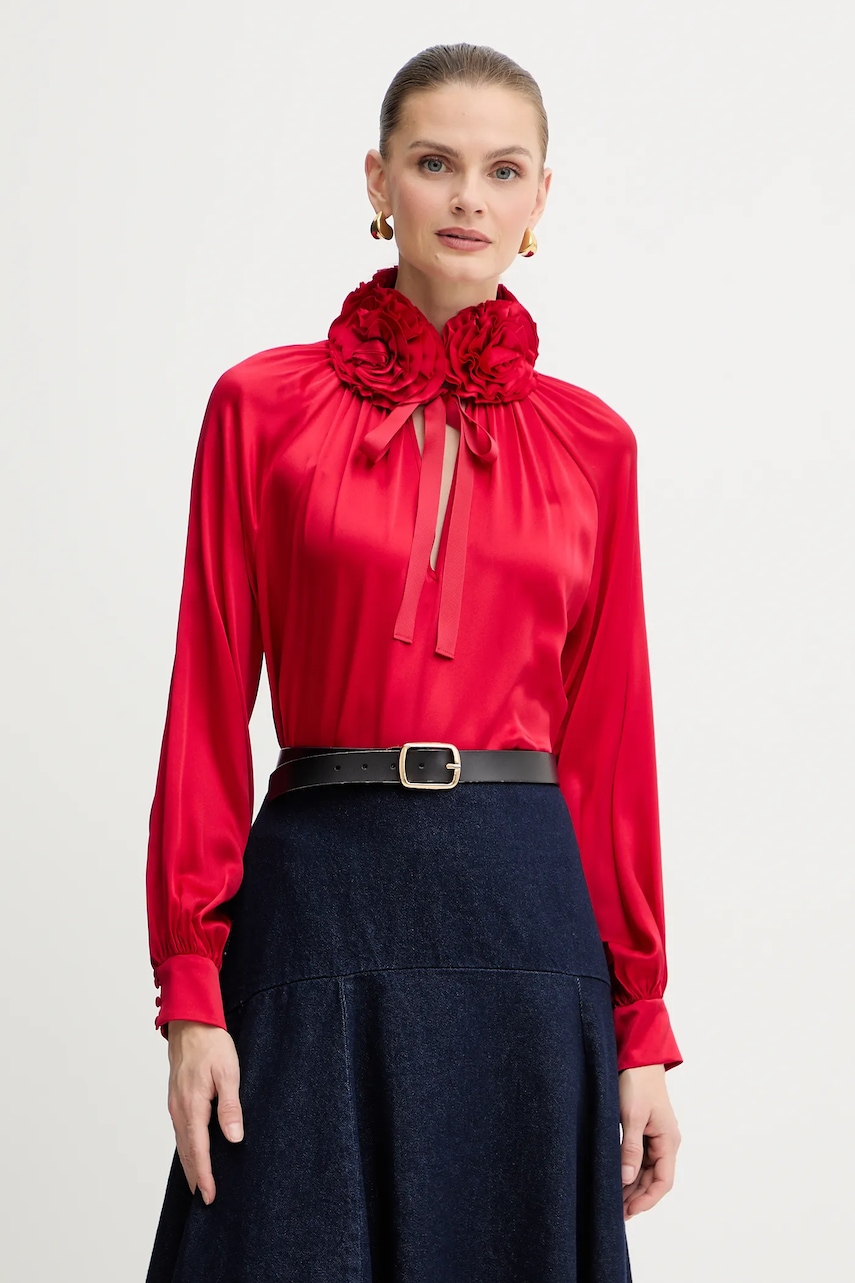 Luisa Spagnoli bluză de mătase culoarea roșu, cu imprimeu, 542316