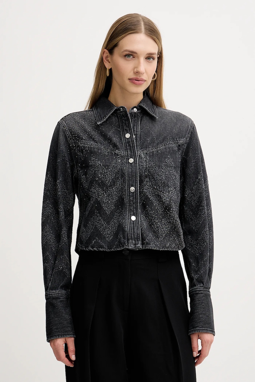 BOSS Orange cămașă jeans culoarea gri, cu guler clasic, regular, 50548445