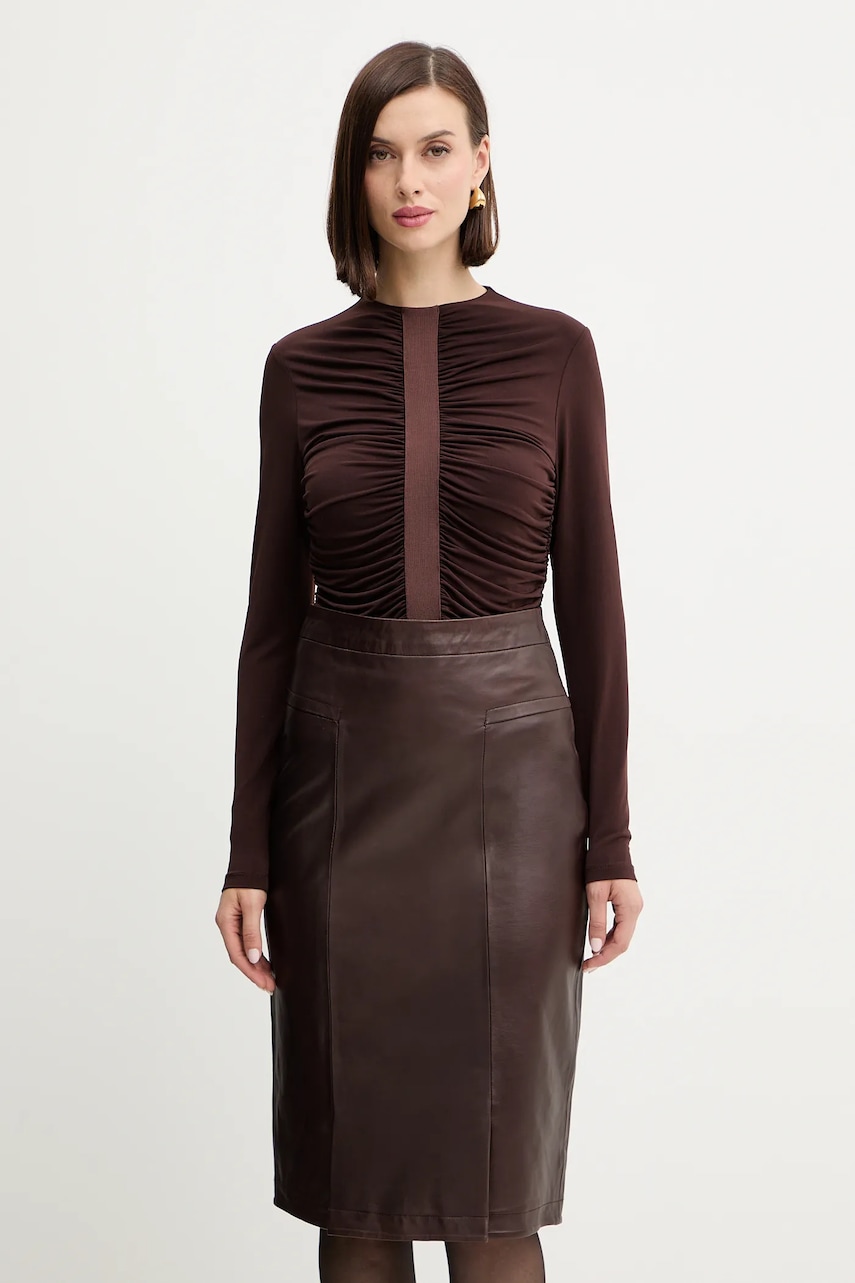 Herve Leger bluză Veronica culoarea maro, uni, RMJ1498061