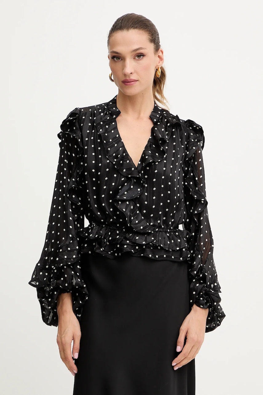 Bardot bluză culoarea negru, cu imprimeu, 59896TB3