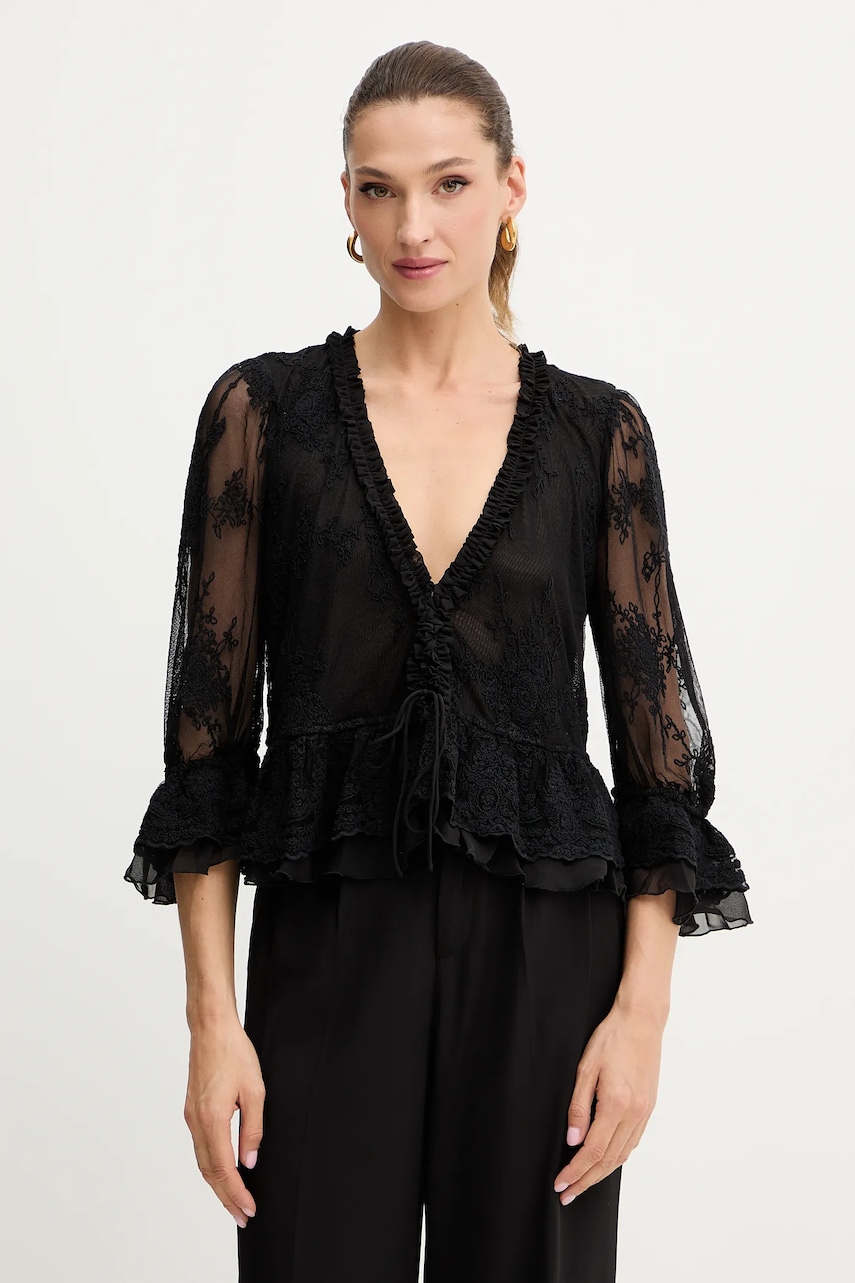 Bardot cămașă culoarea negru, regular, 60028TB1