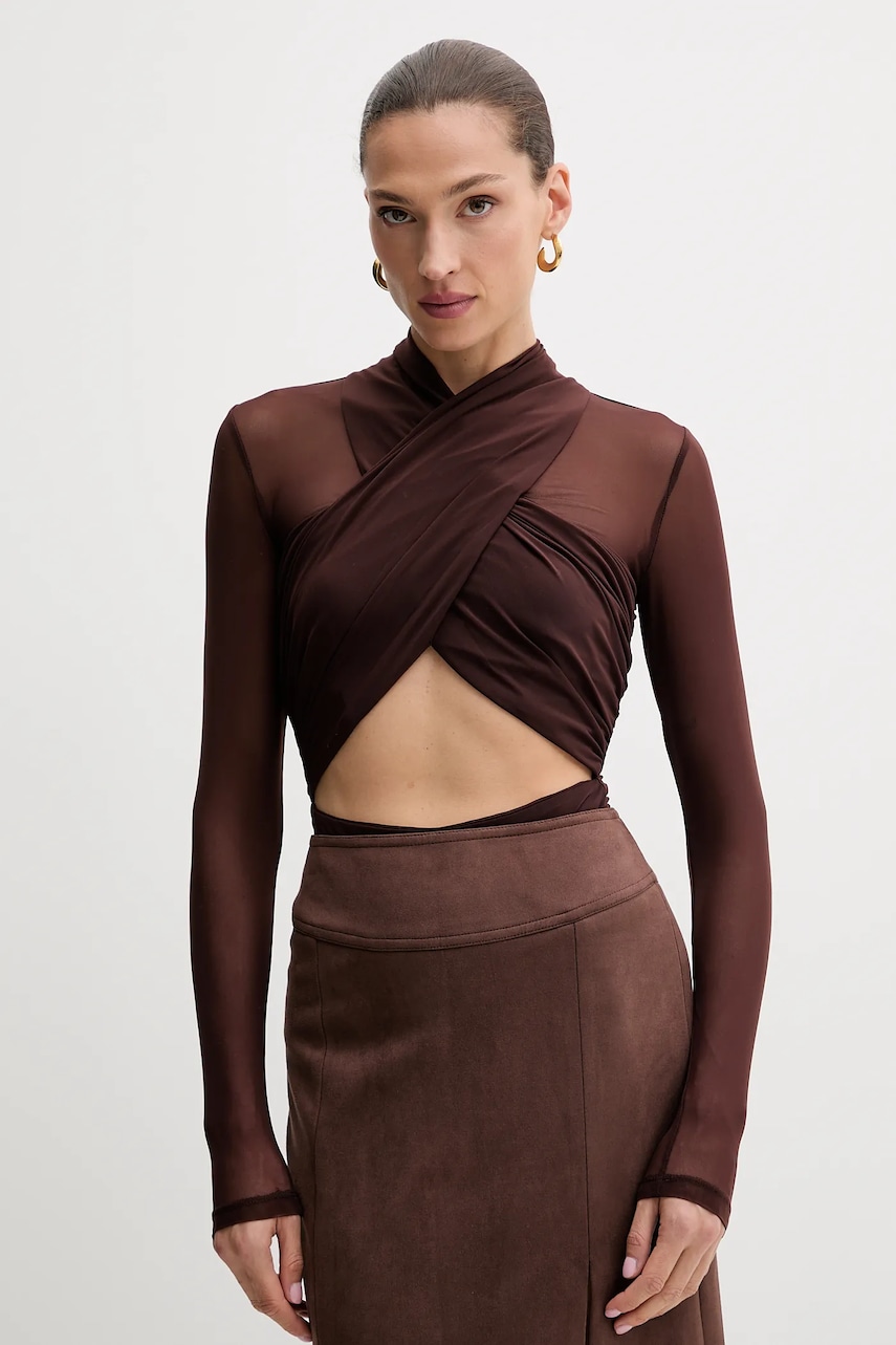 Bardot bluză culoarea maro, uni, 60050TB
