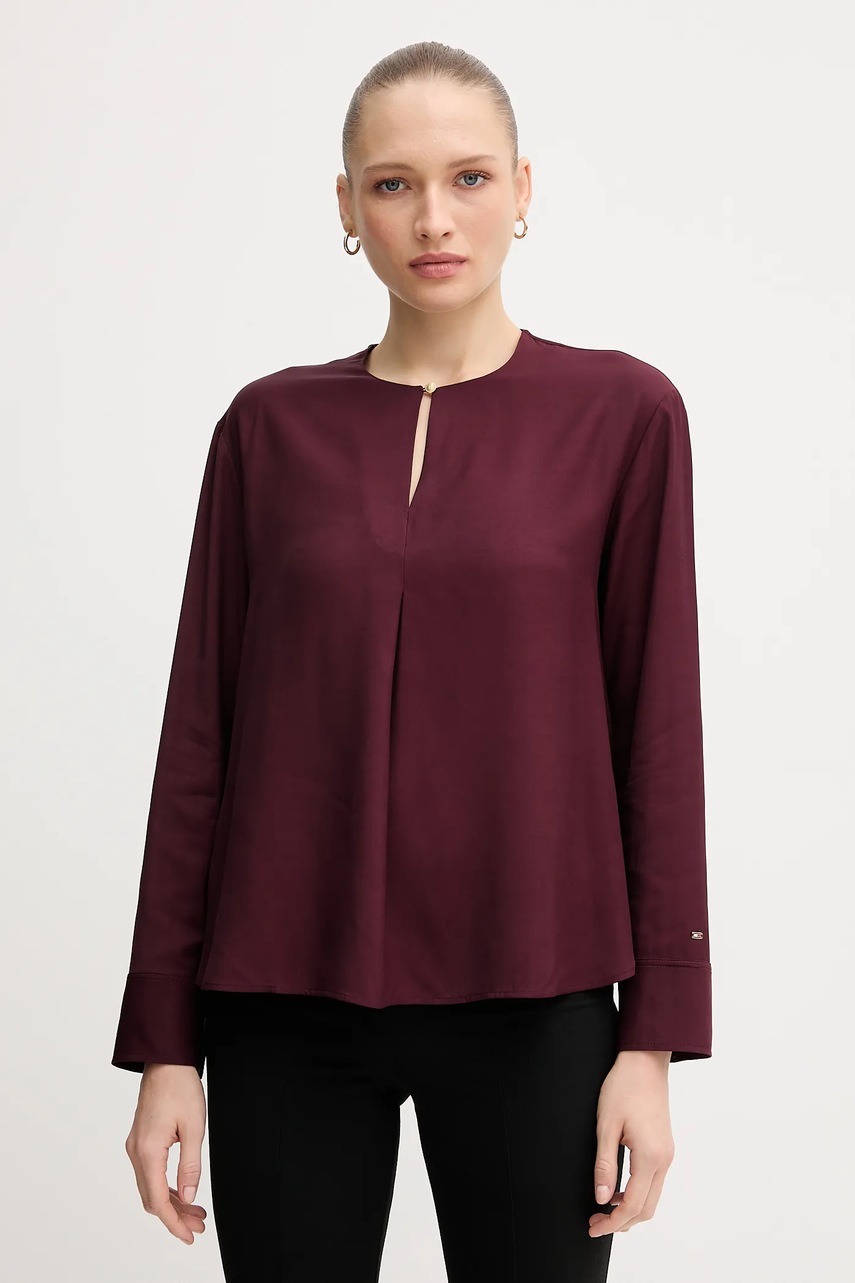 Levně Halenka Tommy Hilfiger dámská, vínová barva, hladká, WW0WW47339