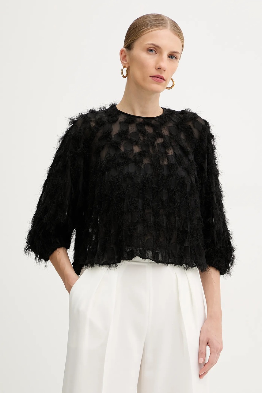 BOSS bluză culoarea negru, cu imprimeu, 50546822