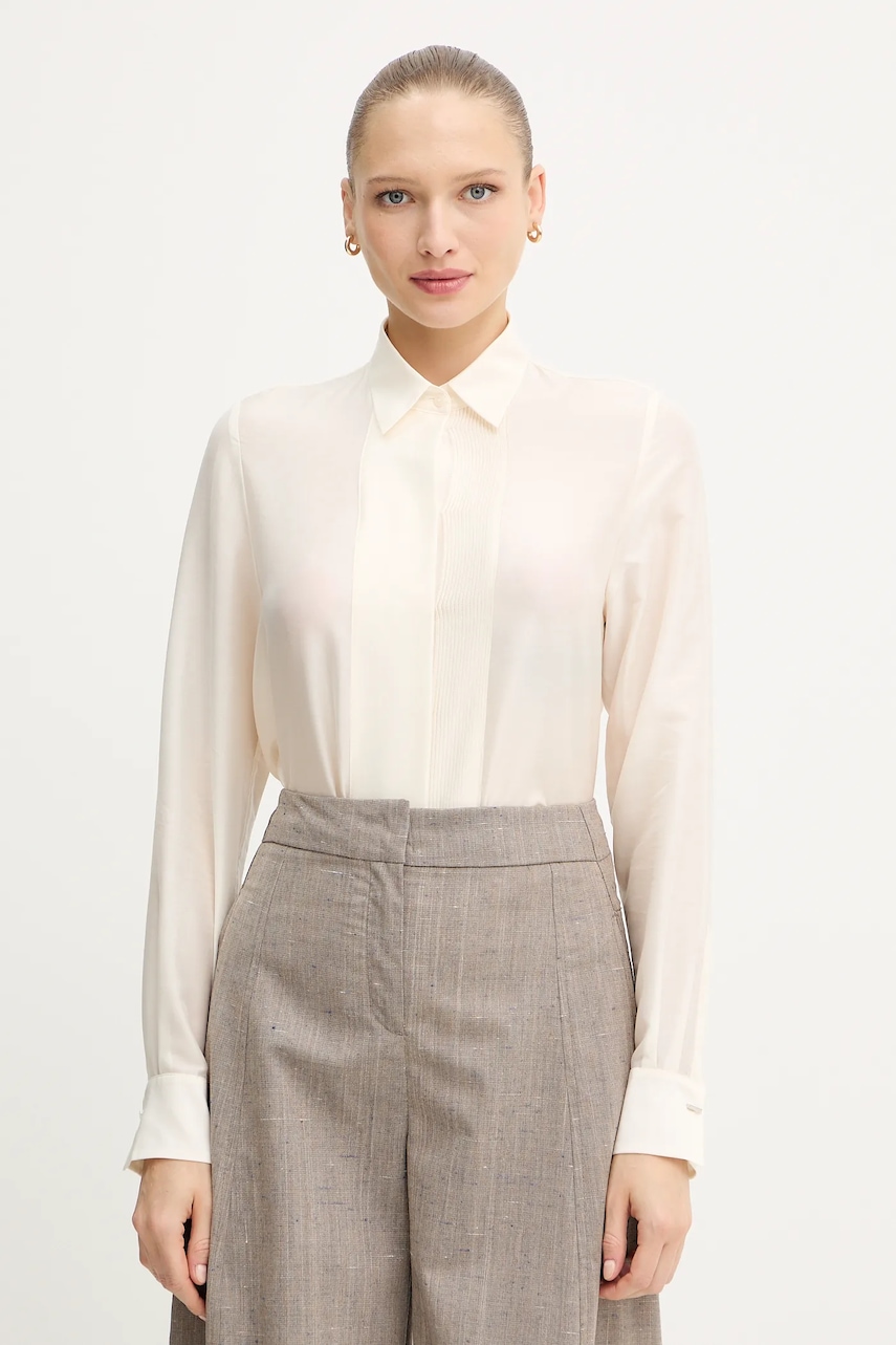 BOSS cămașă de lână culoarea bej, cu guler clasic, regular, 50548399