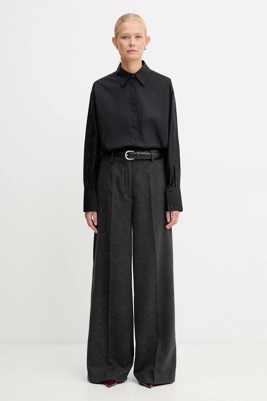 Хлопковая рубашка BOSS цвет чёрный relaxed классический воротник 50548455