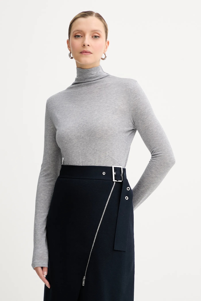 BOSS longsleeve din amestec de lână culoarea gri, cu guler înalt 50550639