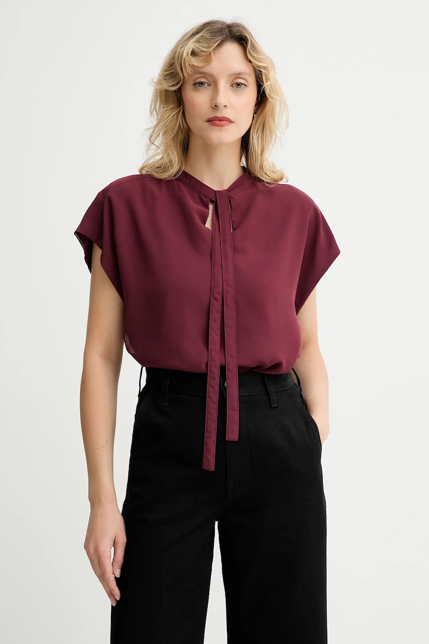 Levně Halenka Calvin Klein dámská, vínová barva, hladká, LV044D134G