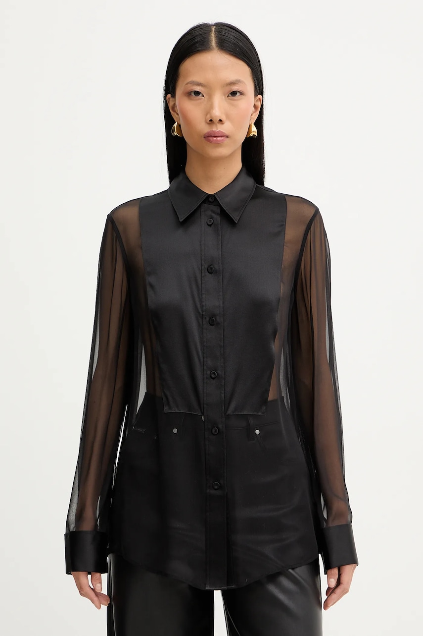 Filippa K cămașă de mătase culoarea negru, cu guler clasic, relaxed, 32126