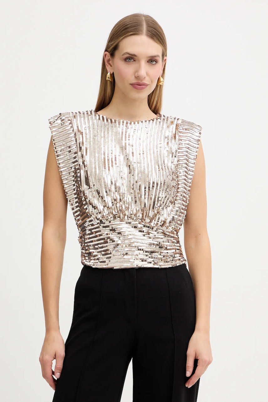 BOSS Orange bluză culoarea auriu, cu imprimeu, 50548318