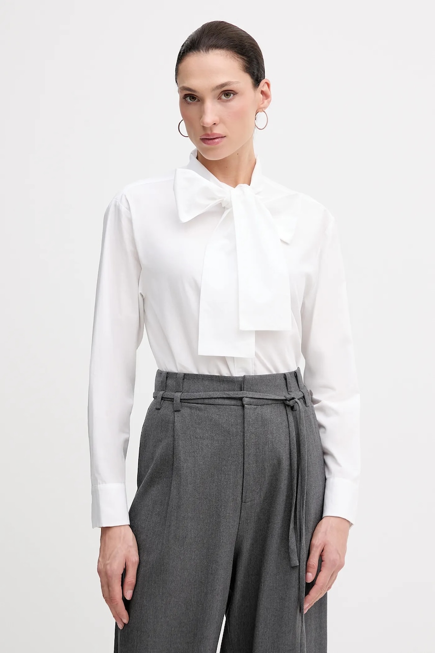 Pedro del Hierro cămașă culoarea alb, cu un decolteu legat, relaxed, 6632008 Pedro del Hierro cămașă culoarea alb, cu un decolteu legat, relaxed, 6632008