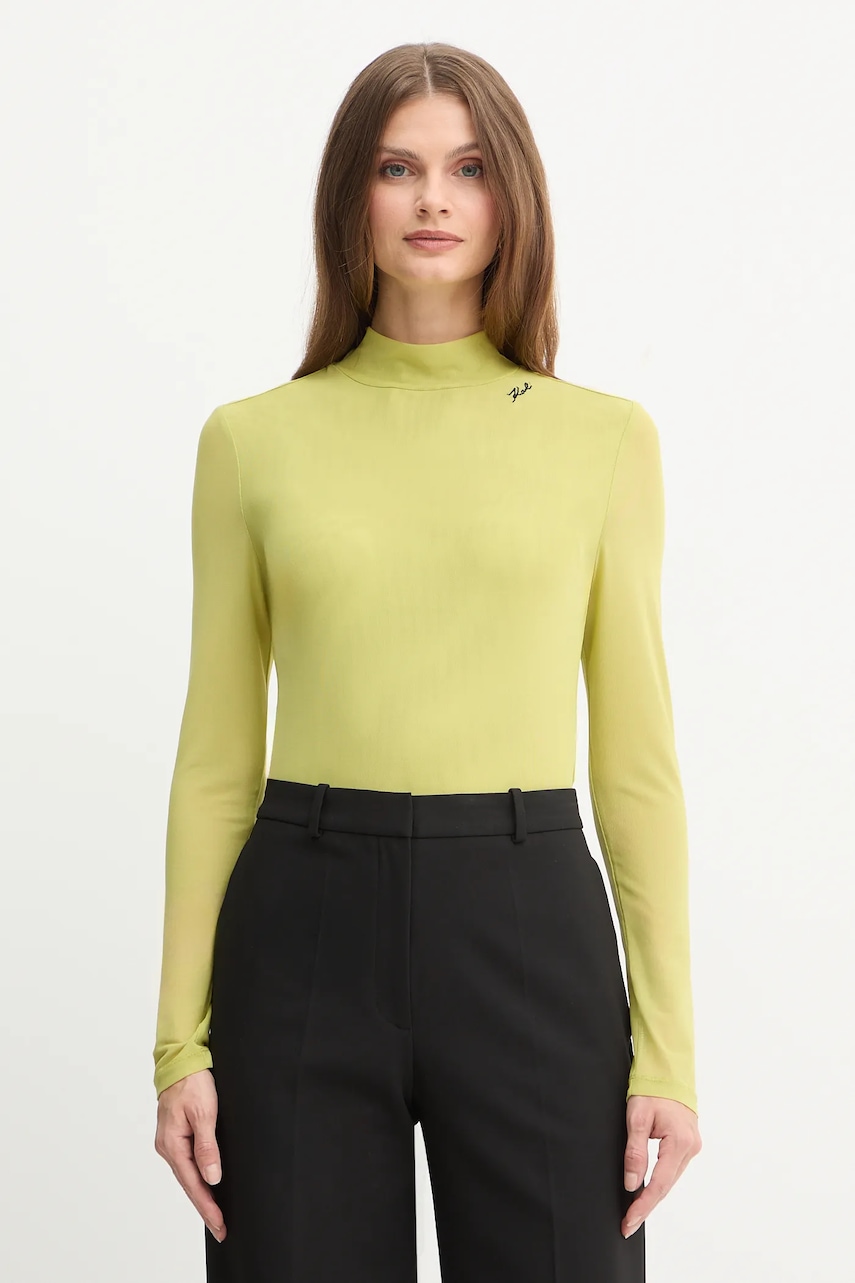 Karl Lagerfeld bluză culoarea verde, uni, A4W17044