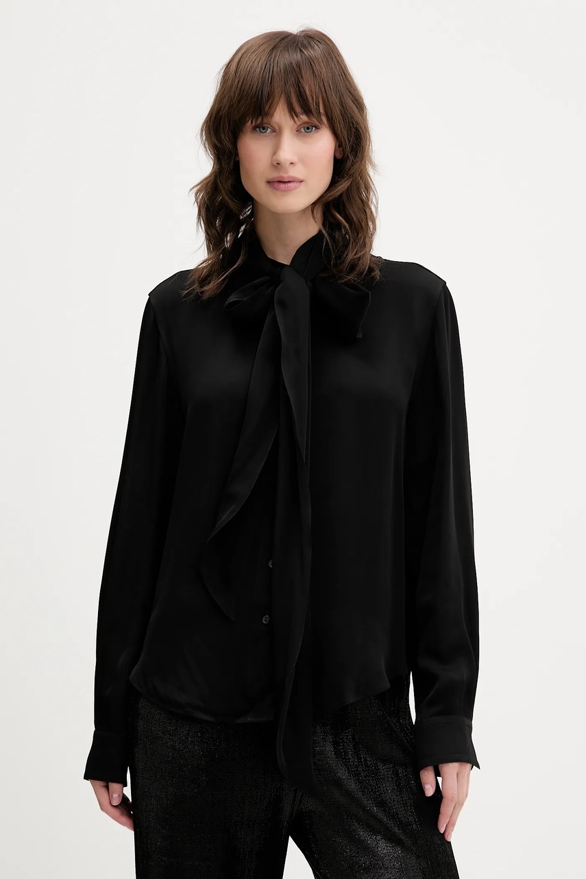 HUGO cămașă culoarea negru, cu un decolteu legat, regular, 50550779