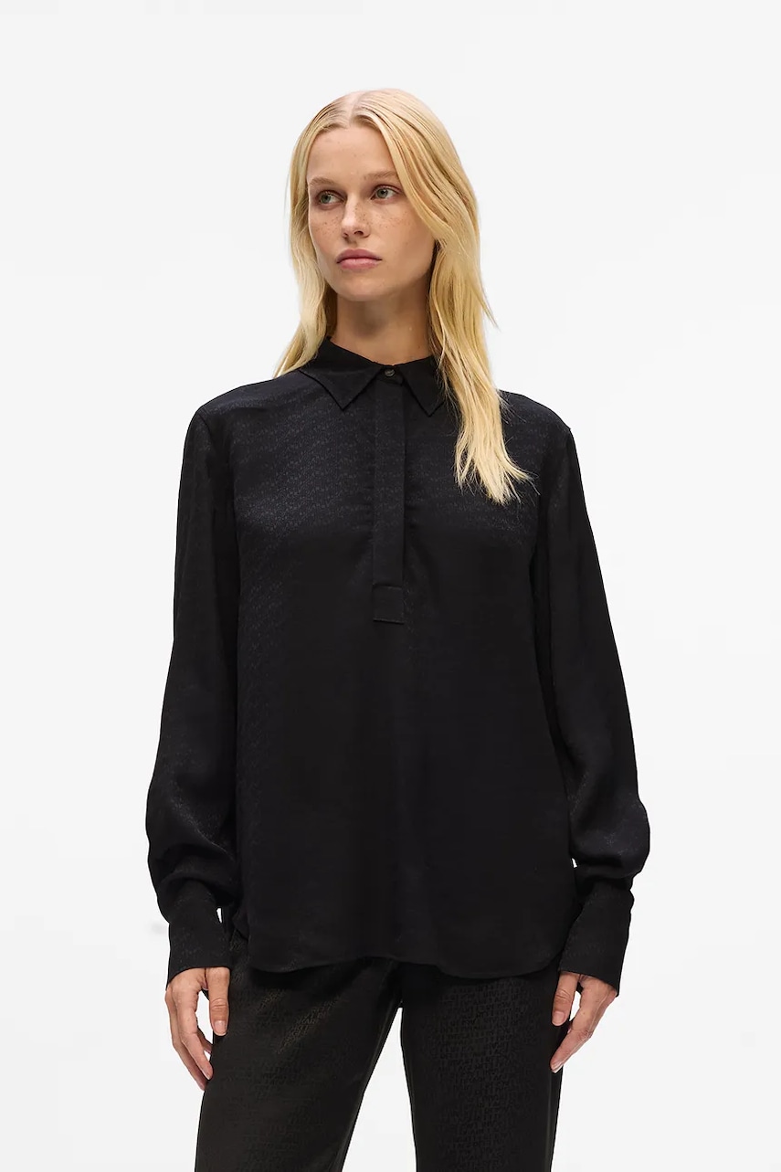 Karl Lagerfeld bluză culoarea negru, uni, A4W11012