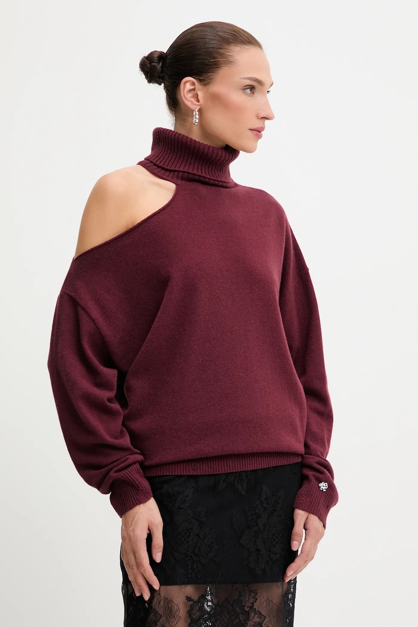 Aniye By pulover de lână culoarea bordo, cu guler, 181037