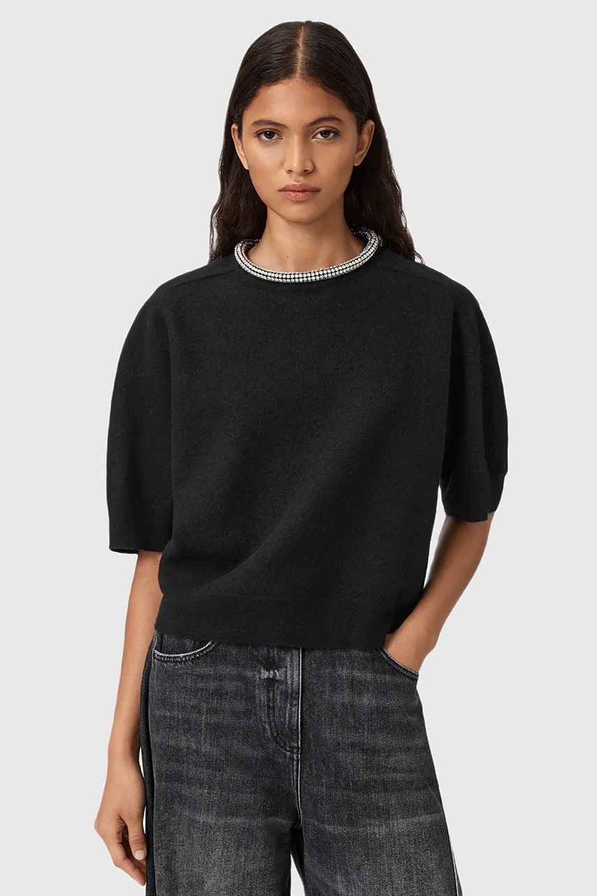 AllSaints tricou de lână ODELL culoarea negru, W049KD