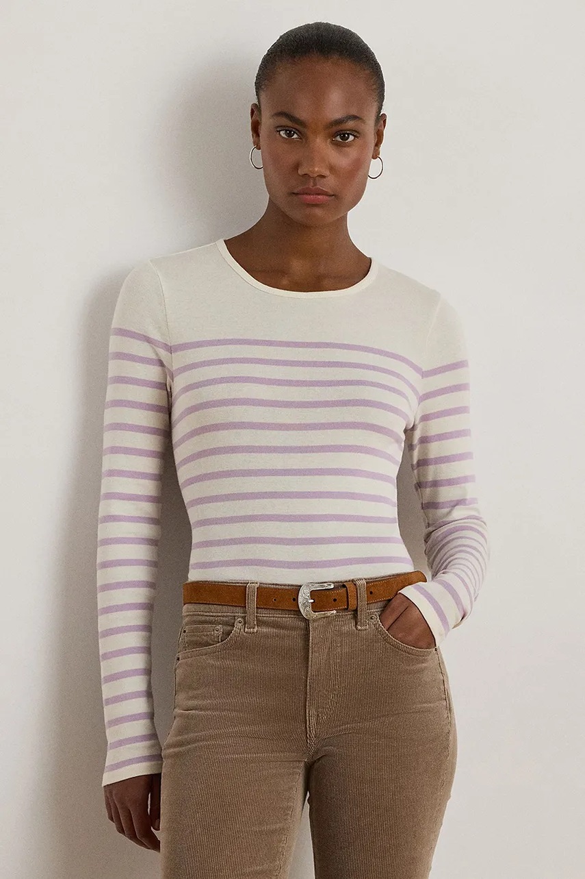 Levně Bavlněná halenka Lauren Ralph Lauren dámská, béžová barva, vzorovaná, 200980046