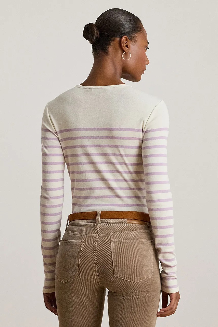 Хлопковая блузка Lauren Ralph Lauren цвет бежевый узор 200980046