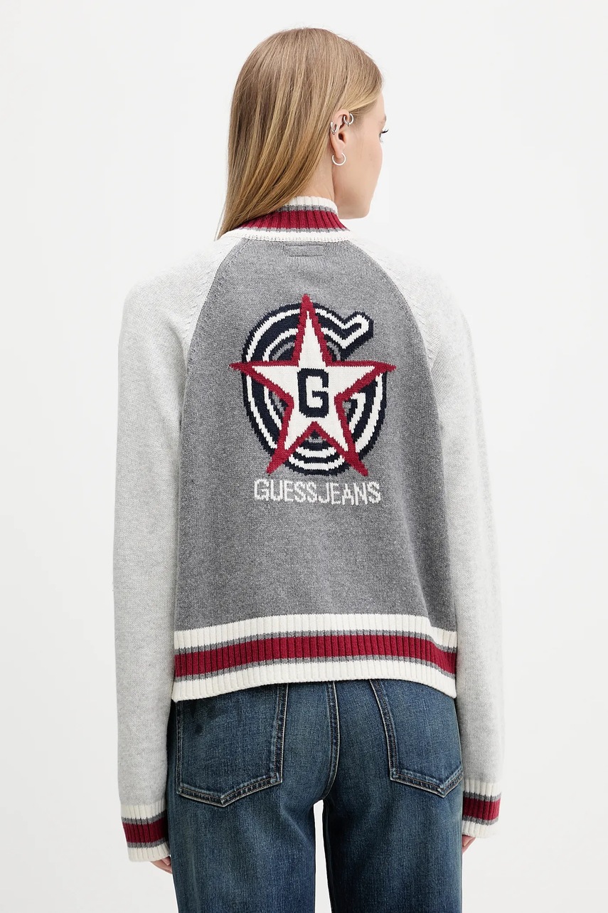 Levně Kardigan s příměsí vlny Guess Jeans šedá barva, W5BR12 Z0561
