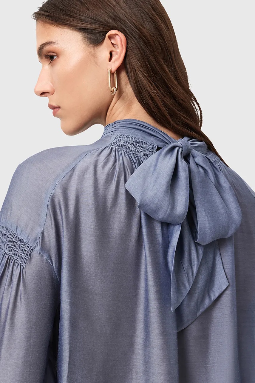 Μπλούζα με προσθήκη μεταξιού AllSaints PEARLA χρώμα: μοβ, W027PD φωτογραφία