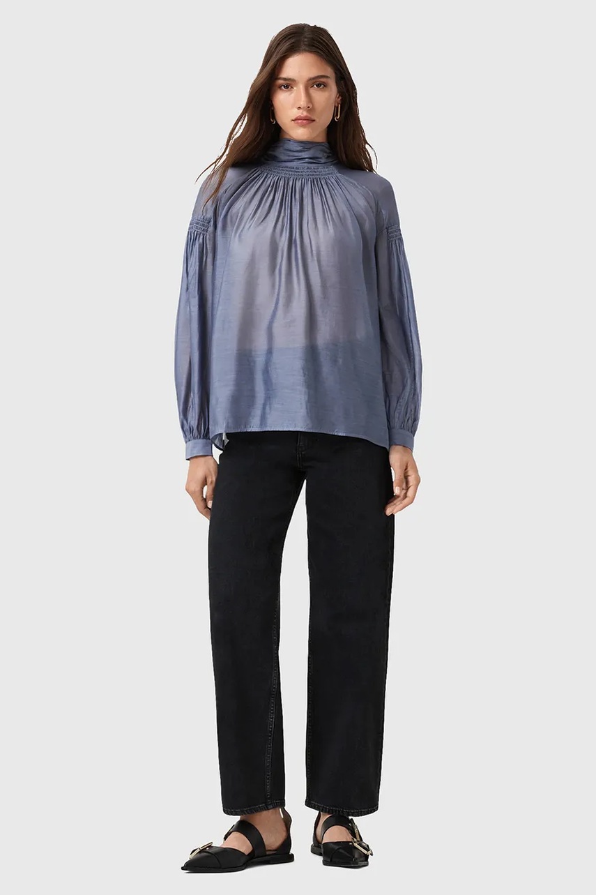 Μπλούζα με προσθήκη μεταξιού AllSaints PEARLA χρώμα: μοβ, W027PD φωτογραφία